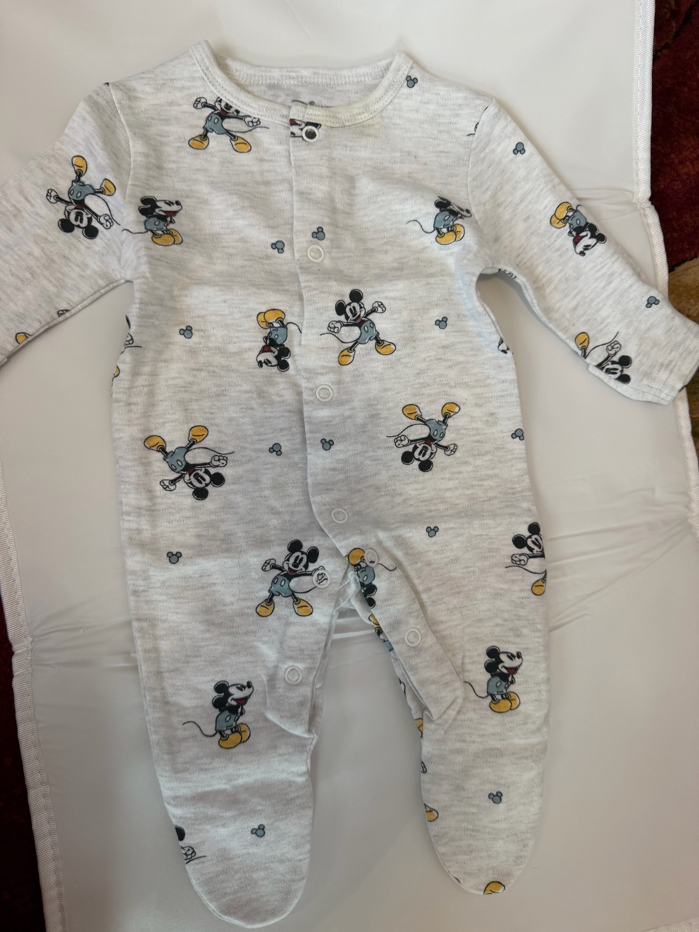 Primark Baby Grey Mickey Mouse Footed One-Piece with Yellow Accents